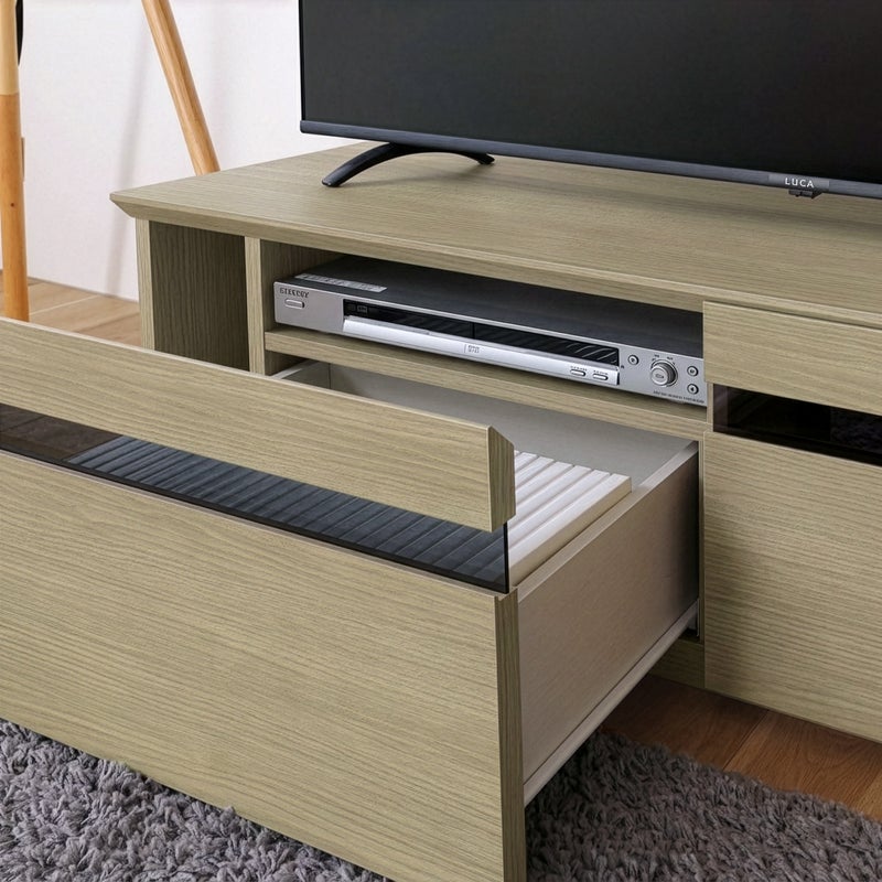 [AV機器の収納]DVDレコーダーや横置きゲーム機は、引き出し上の棚部分に収納できます。