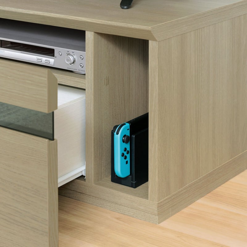 [縦置きゲーム機などの収納]引き出しの横には、Switchなど縦型ゲーム機やWi-Fiルーターなどが入るスペースがあります。