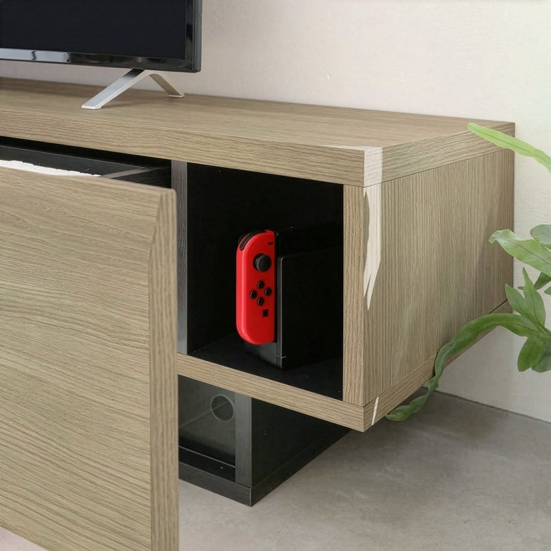 [縦置きゲーム機などの収納]引き出しの右側にはSwitchやWiiなどの縦置きゲーム機やWi-Fiルーターを収納できます。