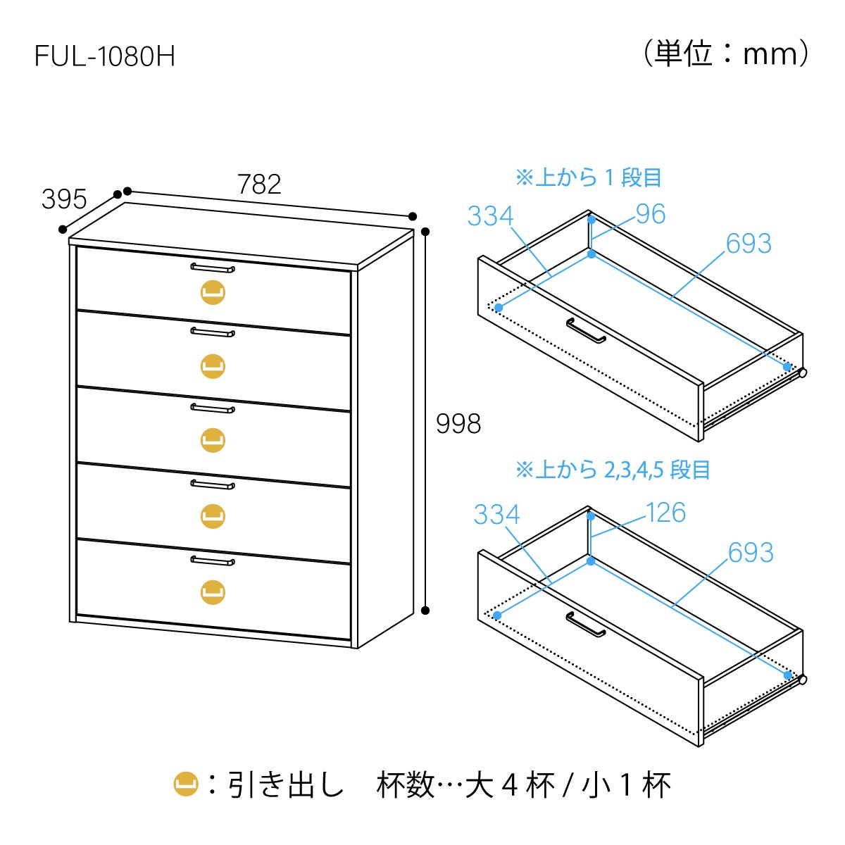 チェスト タンス 幅79cm 高さ100cm ホワイト 白木目 引出5段 衣類収納