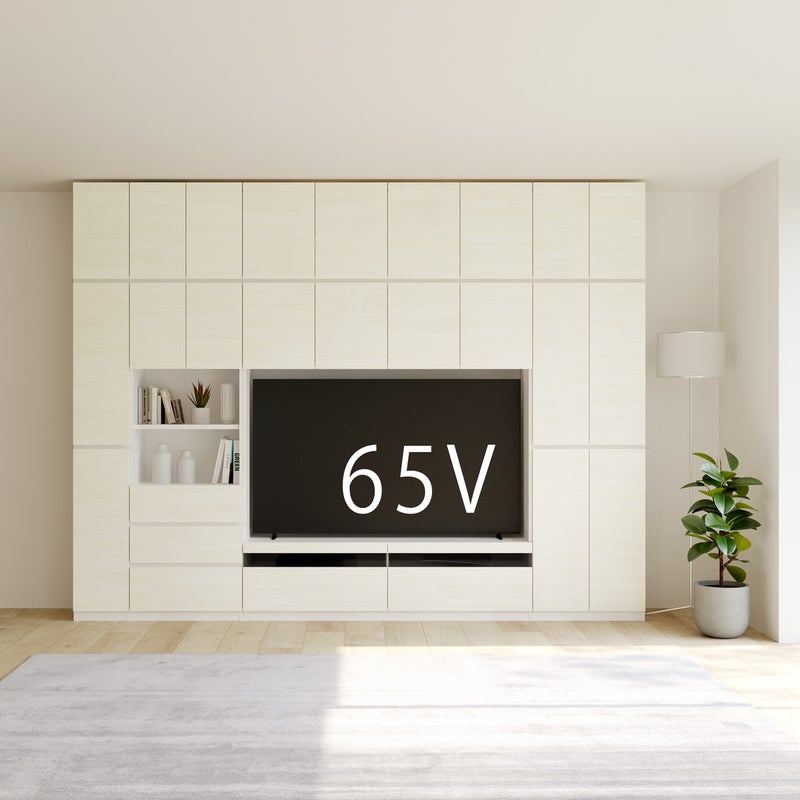 [65V型までのテレビ対応]テレビ設置スペースの内寸幅150.3cmで、65V型までのテレビを置くことができます。※お使いのテレビのサイズ・重量を必ずお確かめください※画像はWH色