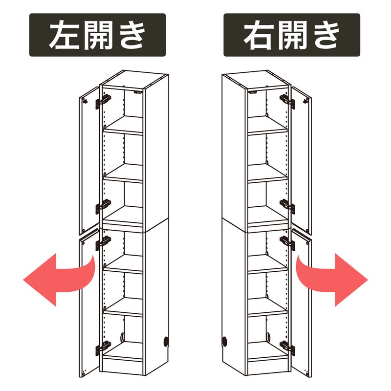 [左右どちら開きでも組立可]扉はお部屋の間取りに合わせて、右開き・左開きを選べます。※組立時に選択 ※組立サービスをご依頼いただく際は、左右開きをオプション選択にてご指定ください。