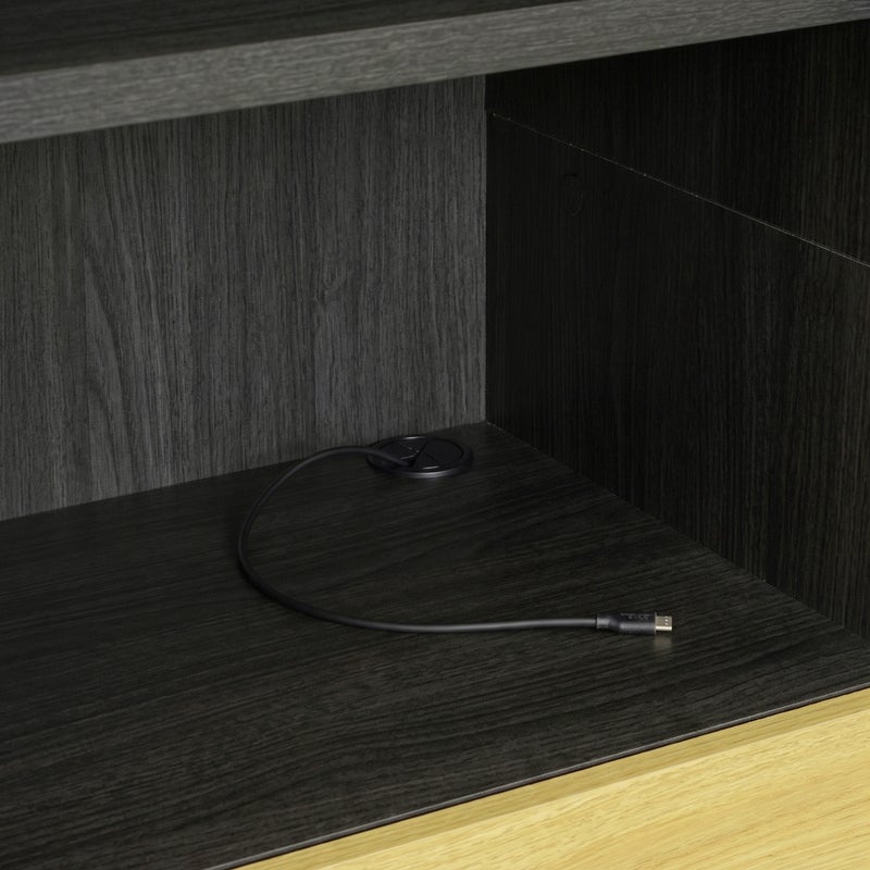 [ルーターやゲーム機に便利な配線穴付き]中棚には配線を通す穴があるため、Wi-Fiルーター置き場やゲーム機の充電場所として使えます。配線コードが目立ちにくく、リビングがすっきりと片付きます。