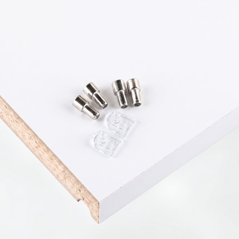 [棚受ダボと棚ストッパー付き]移動棚1枚のご注文につき、専用の棚受ダボ4つと棚ストッパー2つが付属します。